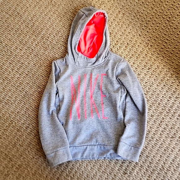 Girls Nike Dri-Fit Hooded Sweatshirt Gray/Pink - Picture 1 of 8